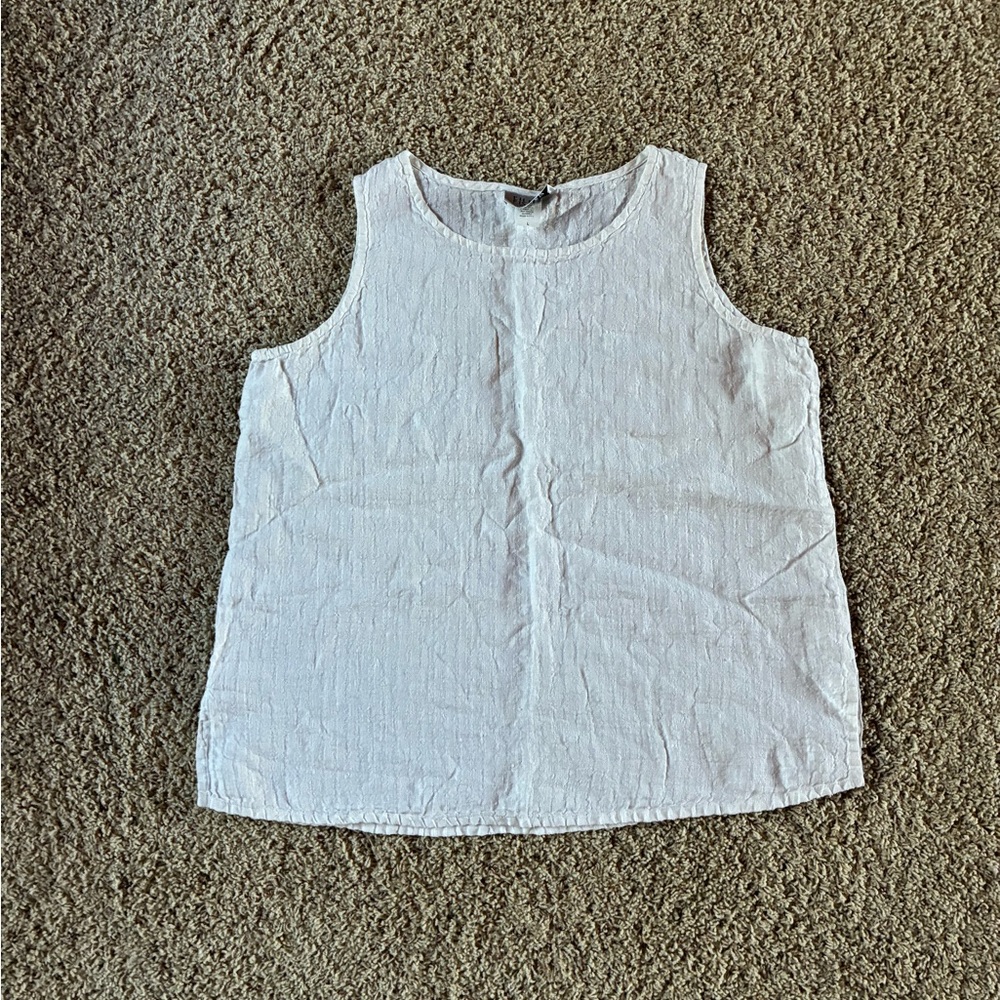 Eileen Fisher 100% Linen Tank Top Sleeveless Top Beach Coastal White Size LARGE